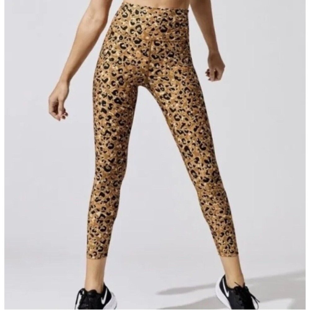 CARBON38 Layered Leopard High‎ Rise Printed Leggings Stretch Black Brown Small